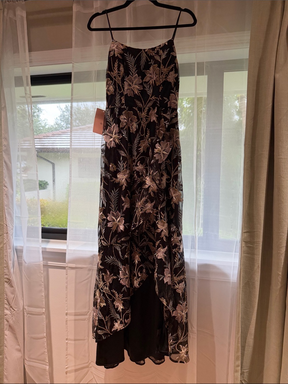 BHLDN Black Floral Appliqué High-Low Skirt